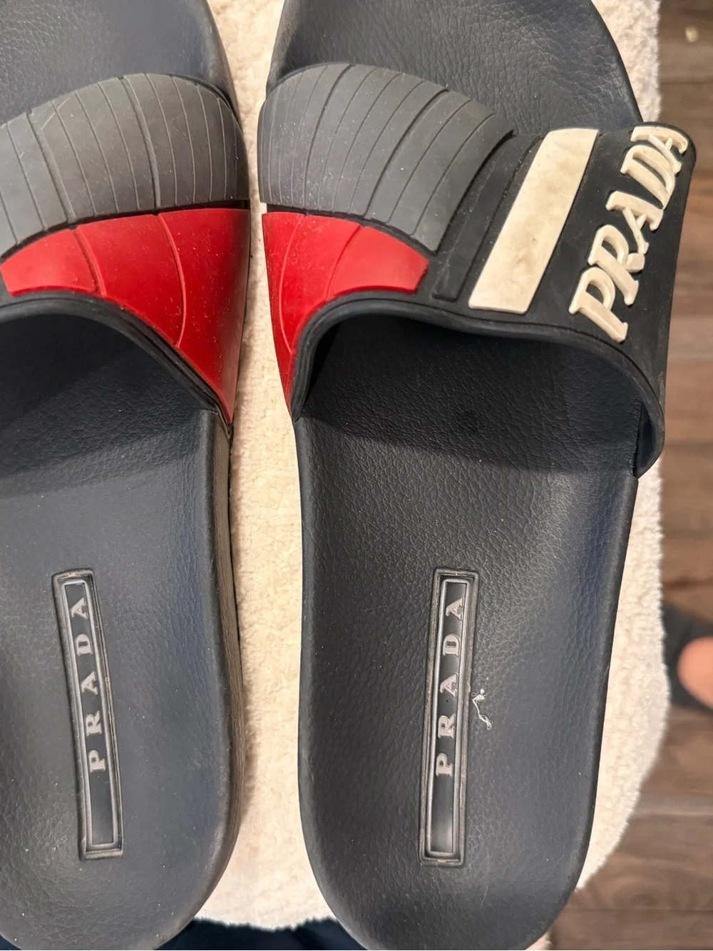 Prada Men’s Black, Red & Gray Rubber Slide Sandals